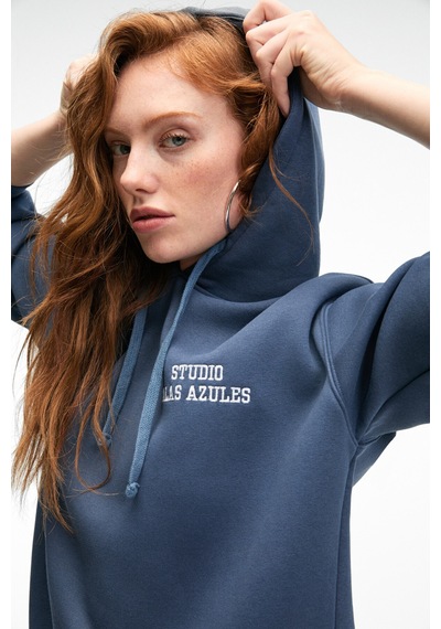 Grimelange SLOPANE Kadın Rahat Kesim Kapüşonlu Baskılı Lacivert Sweatshirt