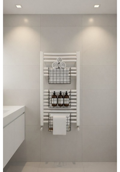 Petek Üstü Çok Amaçlı Banyo Rafı Metal Havluluk & Düzenleyici Sepet 1 Adet Siyah Krom
