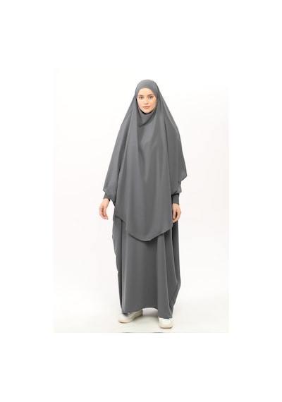 Altobeh Sultanbaş Nikaplı Çarşaf Hakim Yaka Kolu Lastikli Peçeli Ferace Medine İpek Füme L-XL Füme