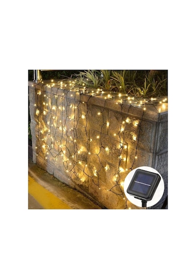 Solar 100 Ledli 12 Metre Gün Işığı Bahçe Aydınlatma Dekorasyon Güneş Enerjili Led Sarı Işık Model 745745756756756
