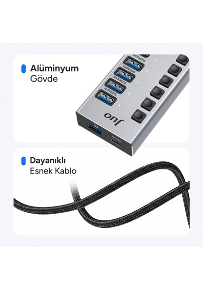 Juo Usb-a 10 Portlu Anahtarlı 5 Usb-a 5 Type-c 5gbps Pd Hızlı Şarj Destekli Usb 3.1 Çoklayıcı Dönüştürücü Hub