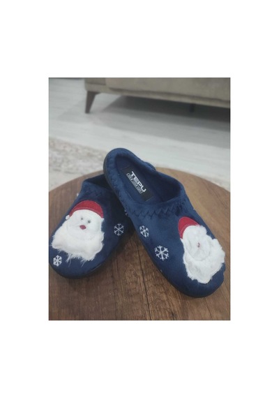 Tepu Noel Temalı Ev Terliği Yumuşak Peluş Santa Desenli Kadın/erkek Panduf Mavi