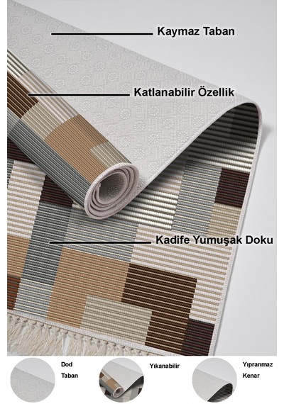 Dekoreko Kaymaz Taban Djt Banyo Halısı Trend Saçaklı Modern Mu113 Kahve