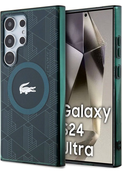 Galaxy S24 Ultra Uyumlu Kılıf Lacoste Lisanslı Magsafe Özellikli Timsah Logolu Blend Monogram Siyah