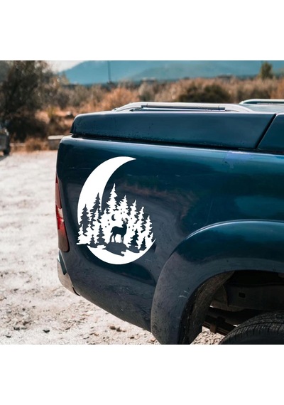 Avcı Sticker - Hilal Orman Geyik Sticker - Hunter Araba Oto Motosiklet Karavan Cam Sticker - 00131 15x14 Cm