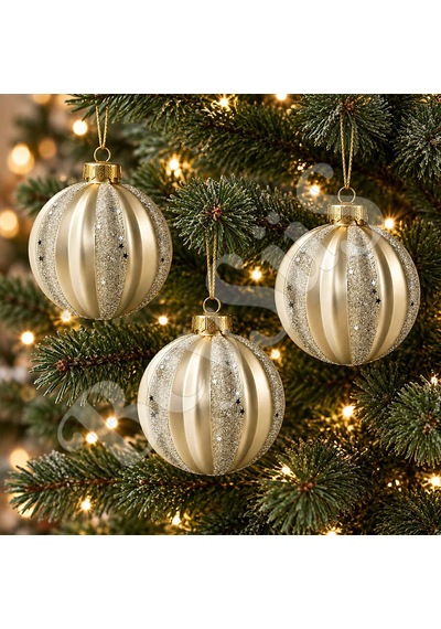 Beysüs Yılbaşı Çam Ağacı Süsü Parlak Özel Yakamoz Gold Holiday Cici Top 8cm 3lü