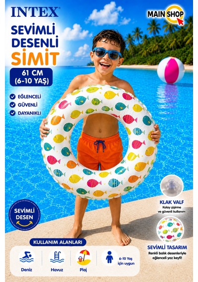 Mainshop Intex Çocuk Deniz Simidi 61 Cm - Havuz Simidi 6-10 Yaş M-59241
