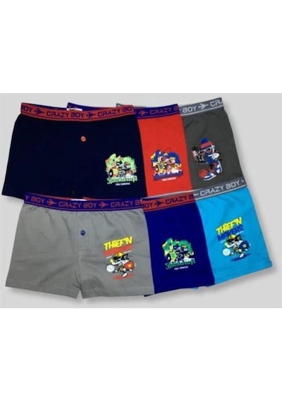 Tutku Erkek Çocuk Baskılı 6'lı Paket Pamuklu Boxer KARIŞIK