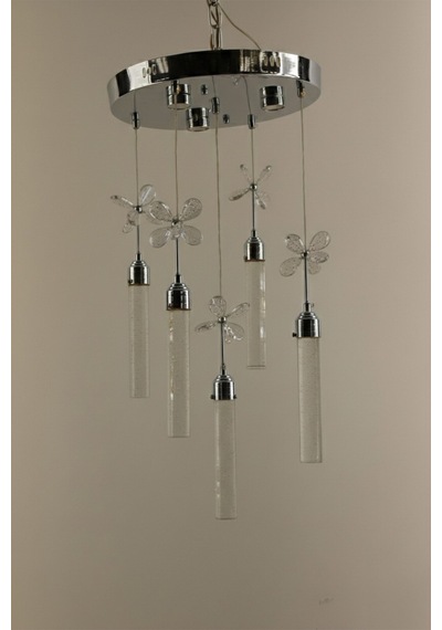 Gümüş İnce Jöle Çemberli Serisi Kelebekli 5li Silindir Modern Led Avize