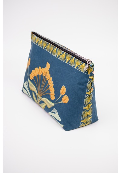 Fabric Craft Bag Portföy Çanta Fermuarlı Clutch Lacivert - Sarı