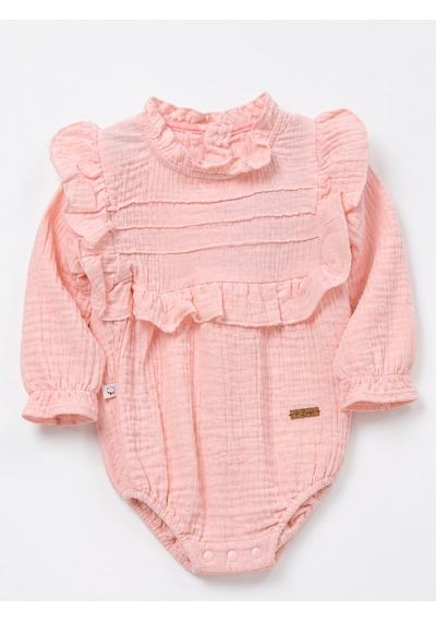 Babyhola Kız Bebek Çıtçıtlı Badi Müslin Fırfırlı Bayramlık 22412 Somon