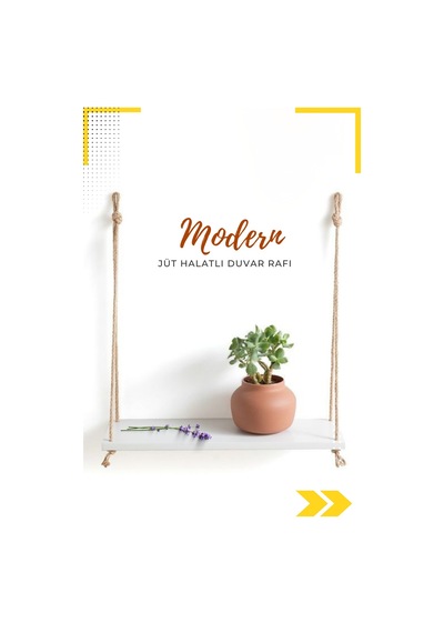 Modern Beyaz Jüt Halatlı Dekoratif Duvar Rafı Beyaz Beyaz