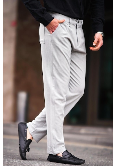 Madmext Gri Regular Fit Düz Kesim Yan Cepli Erkek Pantolon 6540-gri Gri