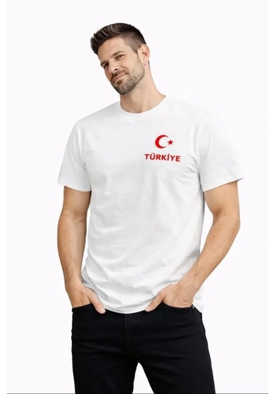 Modi Erkek Türkiye Ay Yıldız Baskılı Taraftar Forma T-shirt - Beyaz Açık Beyaz