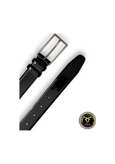 Vanilla Collection Rugan Vegan Deri Kemer Gümüş Metal Tokalı İnce Model Parlak Siyah Rugan Siyah