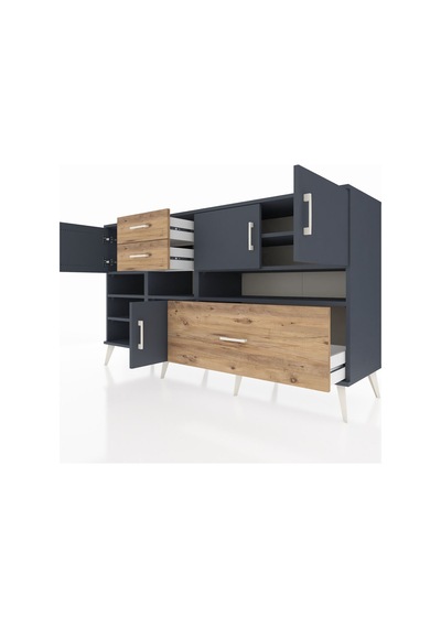 Kronos Konsol 7 Raflı 3 Çekmeceli 4 Kapaklı 176x59x99 Antrasit-an Antrasit-antrasit/çam
