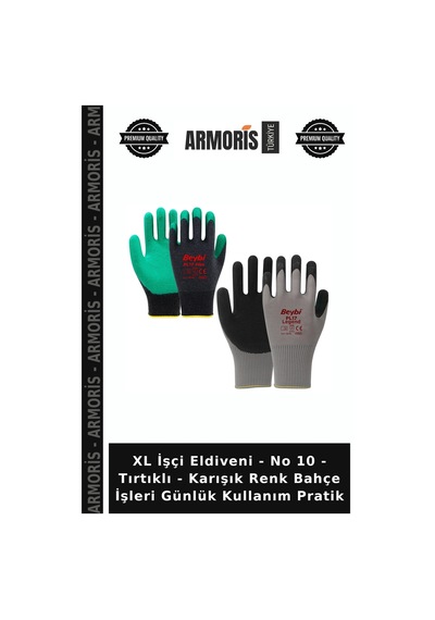 Xl İşçi Eldiveni - No 10 - Tırtıklı - Karışık Renk Bahçe İşleri Günlük Kullanım Pratik Çok Renkli