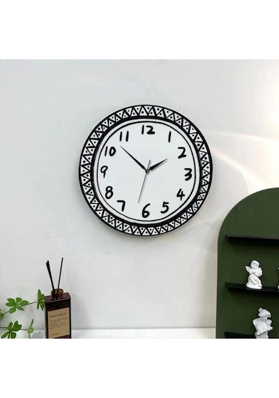 Cajuart 35 Cm Ahşap Dekoratif Karikatür Çizim 2 Modern Duvar Saati Siyah