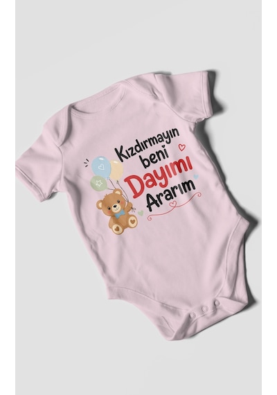 Morivokids Kızdırmayın Beni Dayımı Ararım Kısa Kollu Bebek Body %100 Pamuk Bebe Pembe