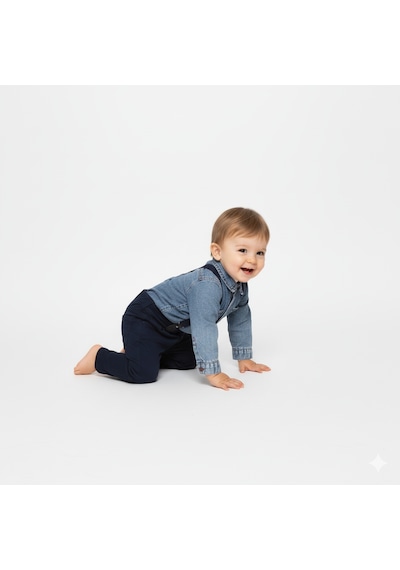 Mnk Baby & Kids Jeans Gömlek Gabardin Pantolon Erkek Bebek Takımı M00774 Lacivert