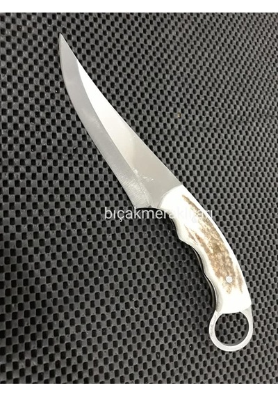 El İşçiliği Av Kamp Bıçağı 25 CM Toplam Uzunluk Geyik Boynuzu Krem - Siyah
