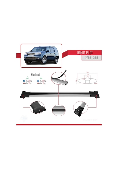 Honda Pilot 2009-2015 Arası İle Uyumlu Fly Model Ara Atkı Tavan Barı Gri 3 Adet Bar