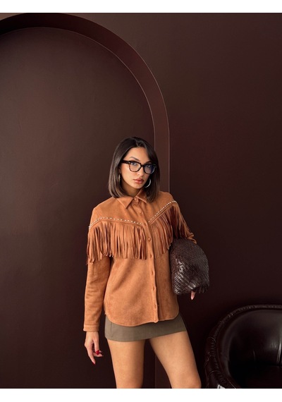 Verymoda Püsküllü Droplı Scuba Süet Gömlek - F2029 Taba