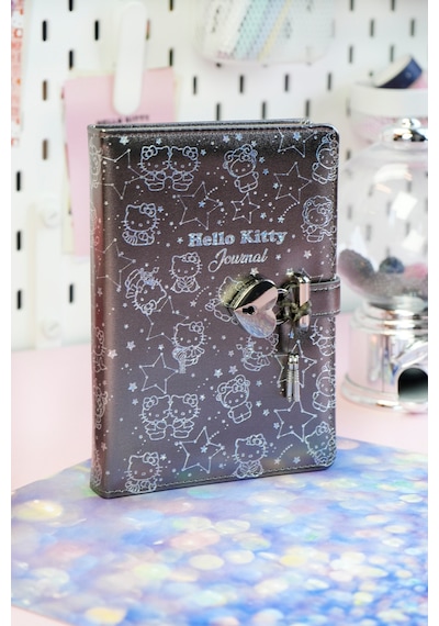 Victoria's Journals Hello Kitty Hush Hush Kilitli Çizgili Defter – 160 Yaprak, Kutulu, Özel Tasarım