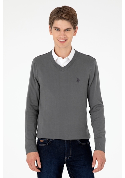 U.S. Polo Assn. Erkek Slim Fit V Yaka Antrasit Basic Kazak 50293512-VR006