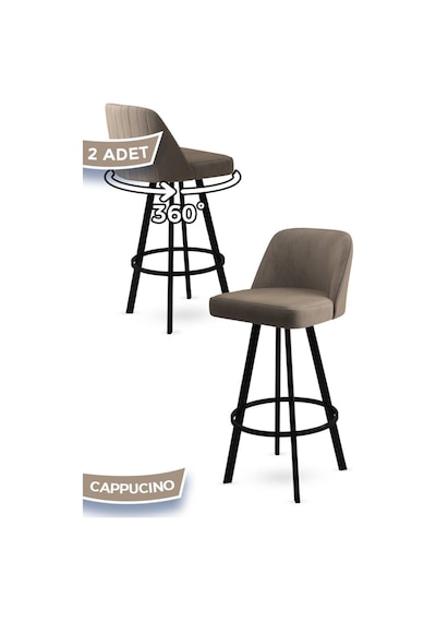 Canisa Atex Serisi 2 Adet Cappucino Sandalye 360 C Döner Bar Sandalyesi Babyface Kumaş Siyah Metal Ayaklı Sandalye Cappuccino Ayakları Siyah