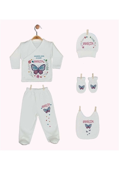Pia Baby Gl 1910-05 İsme Özel Beşli Zıbın Set Krem
