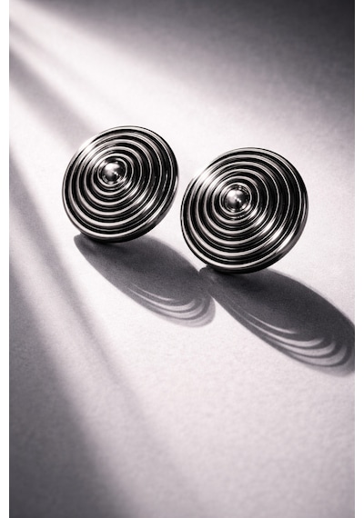 Spiral Desenli Büyük Boy Antrasit Küpe Siyah Metalik Görünümlü, Modern Şık Tasarım Kararmaz Diğer