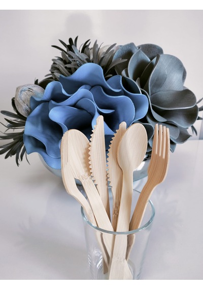 Kullan At Ahşap Bambu Tahta Kaşık Çatal Bıçak Set 24 Lü 17cm 8 Çatal 8 Kaşık 8 Bıçak Bej