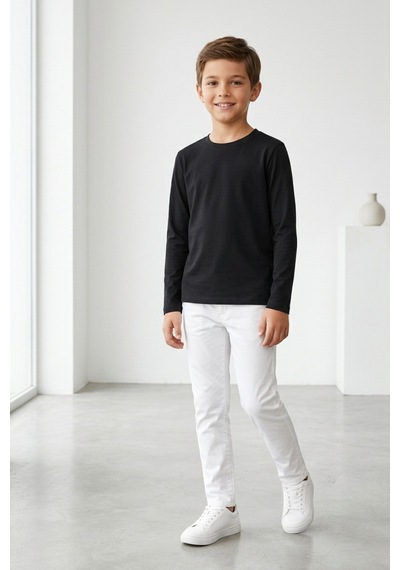 Kiagu Erkek Çocuk Uzun Kollu Basic Düz Tişört %100 Pamuk Bisiklet Yaka T-shirt 2-13 Yaş Siyah Kiagu Erkek Çocuk Uzun Kollu Basic Düz Tişört %100 Pamuk Bisiklet Yaka T-shirt 2-13 Yaş Siyah