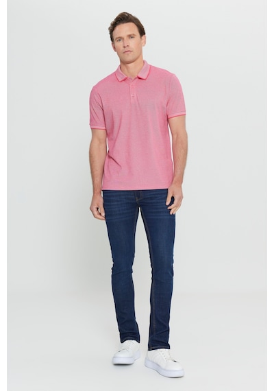 Ac&Co / Altınyıldız Classics 4A4820200047Fub3 Düğmeli Polo Yaka Cepsiz Slim Fit Erkek Tişört Fuşya - Beyaz Beyaz - Pembe