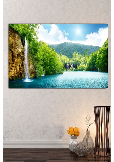 Göl Orman Şelale Doğa Tabiat Kanvas Tablo 120 x 80