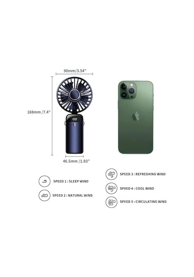 Şarjlı El Vantilatörü-led Dijital Ekranlı 5 Kademe Rüzgar Hızlı Mini Masaüstü Fan, Boyun Askılı Katlanabilir Şarj Edilebilir Taşınabilir Vantilatör, Telefon Standlı Şarjlı Soğutucu Fan