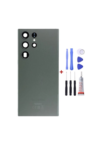 Samsung S23 Ultra Yeşil Uyumlu Arka Cam Kapak Pil Kapağı Tamir Set B7000 Set Yeşil