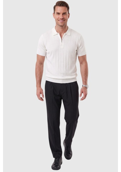 Rizzup Erkek Fermuarlı Beyaz Polo Yaka Triko Tişört Regular Fit Rahat Kesim 2604360