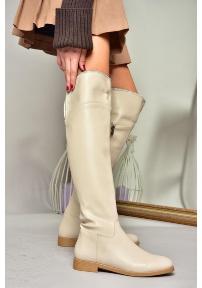 Fox Shoes T848643509 Bej Taş Detaylı Kadın Çizme Bej-suni Deri Bej