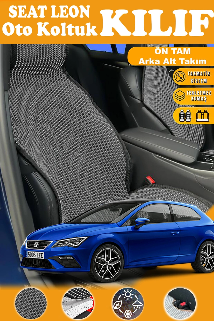 Seat Leon Uyumlu Siyah Prestij Serisi Dokuma Kumaş Oto Koltuk Kılıfı Ön Tam Arka Alt