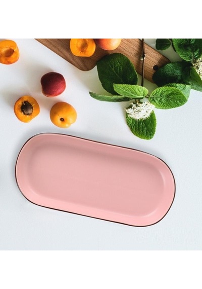 Keramika Noyan 26 Cm Kayık Tabak Mat Pembe Kahverengi Fileli