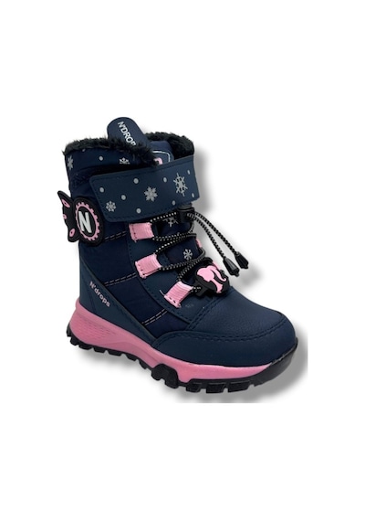 Ndrops 014-26 Deri Kürklü Paraşüt Kumaş Kız Çocuk Bot Lacivert Pembe 26-30 Lacivert