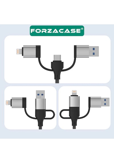 Forzacase 3in1 Apple Uyumlu iPhone Lightning, Type-c, Usb Girişli 3.5 Mm Aux Çevirici Kulaklık Jak Adaptör Fc1164 1 Adet