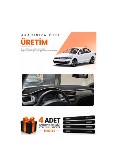 Citroen C-elysee 2012-2022 Uyumlu Torpido Koruma Örtüsü Oto Kılıfı - Siyah Bej