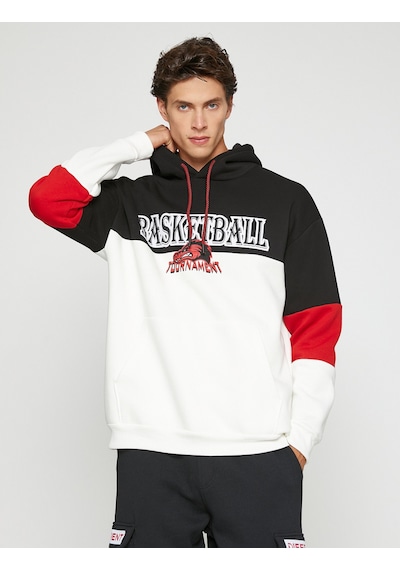 Koton Basketbol Baskılı Sweatshirt Şardonlu Kapşonlu Beyaz 3wam70283mk