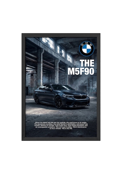 Bmw M5 F90 Siyah Ahşap Çerçeveli Poster, Dekoratif Araba Duvar Tablosu