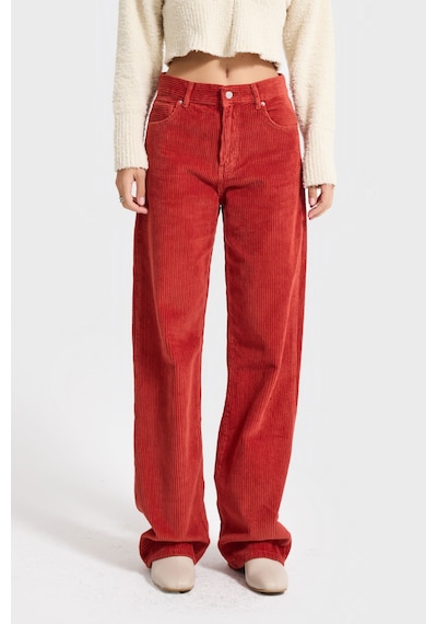 Itsbasic Kadın Orange Lora 26w5-104 Loose Fit Orta Bel Kalın Fitilli Velvet Kadife Kumaş Pantolon