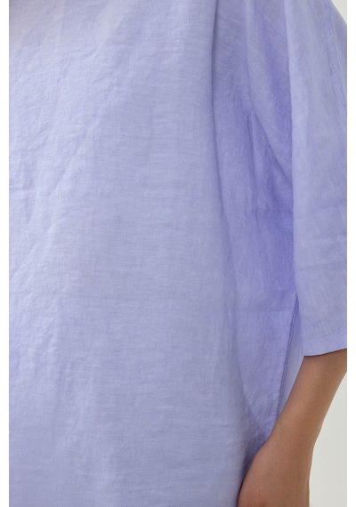 Vitrin %100 Keten Geniş Yaka Oversize Kısa Kol Bluz LİLA
