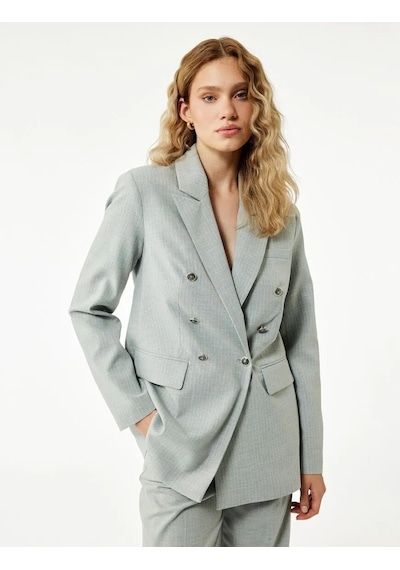 Koton Slim Fit Düğmeli Cepli Kruvaze Kadın Blazer Ceket 6wak50056uw Gri